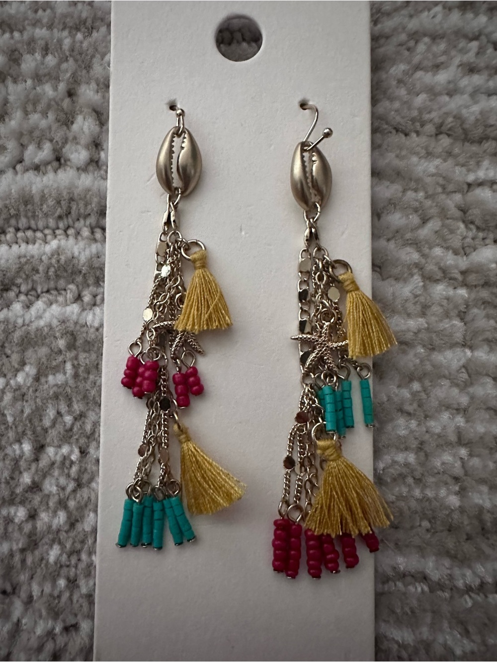Express Yellow Tassel Earrings with Turquoise & Pink Beads